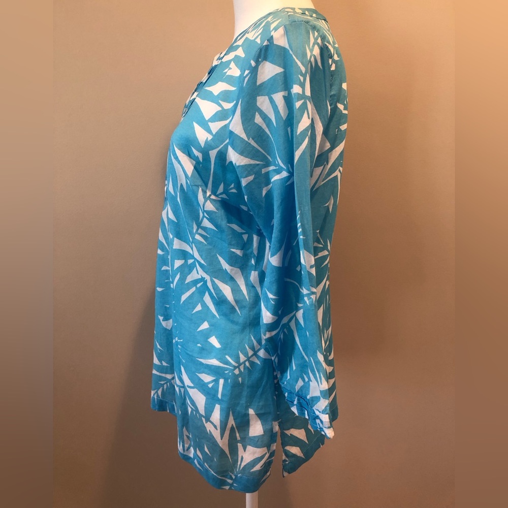 Talbots 3/4 Sleeve Blouse Blue/White Womens Small - Picture 3 of 5